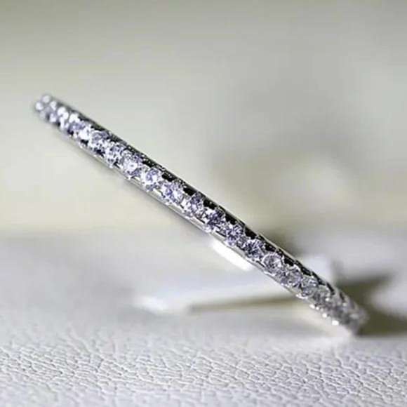 NEW FULL ETERNITY 925 STERLING SILVER DIAMOND RING, CUTE RING, SHINY RING. - Picture 2 of 5